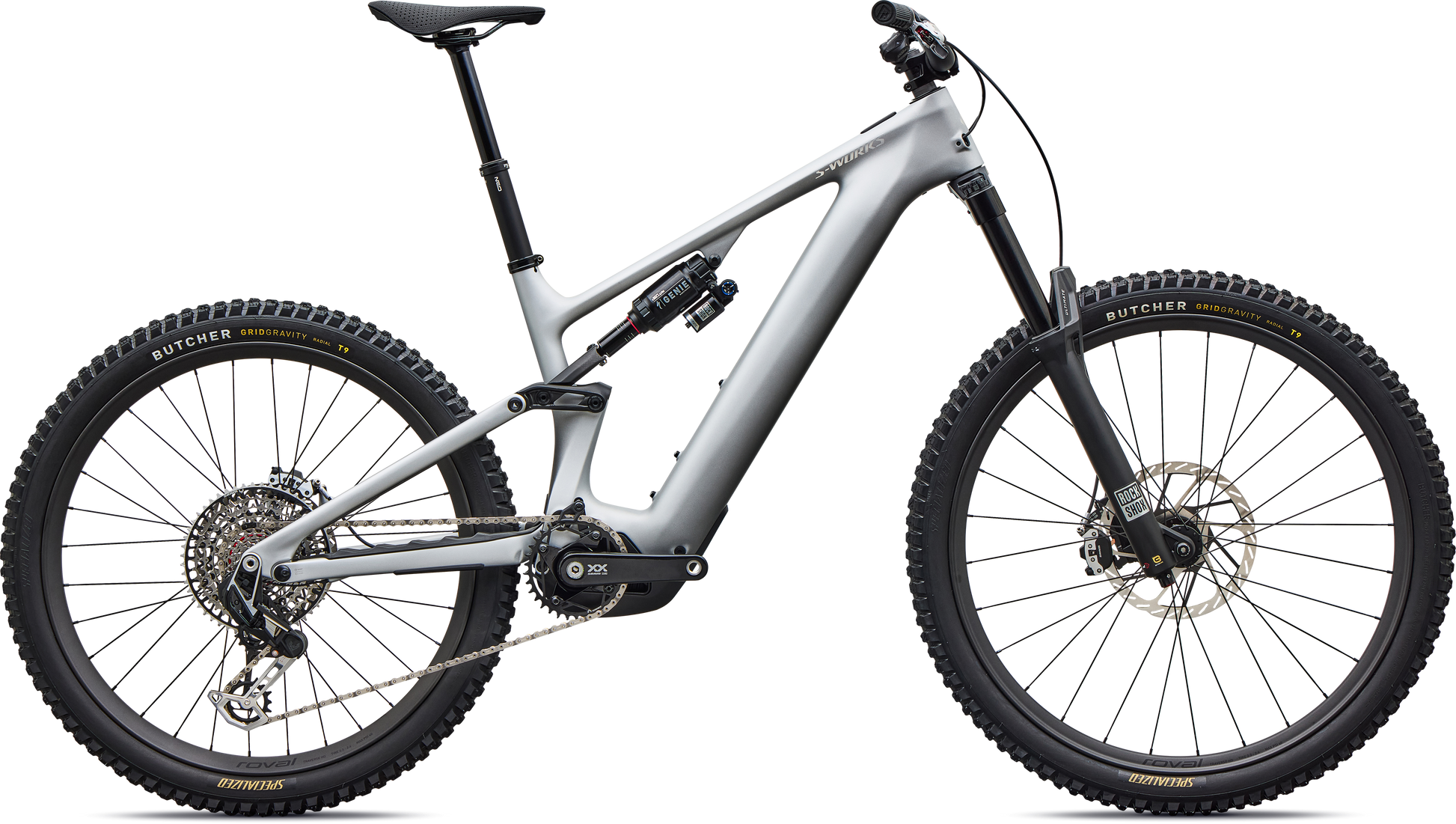Specialized S-Works Turbo Levo 4 – Satin Silver Dust / Black Pearl / Gloss Chrome